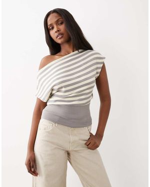 Gina Tricot Boatneck Off The Shoulder Short Top - Yellow