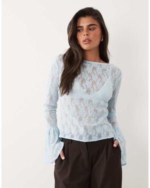 ASOS Doorschijnende Top Van Kant Met Uitlopende Manchetten - Grijs