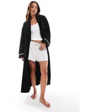 DKNY Folded Fleece Long Chenille Robe - White