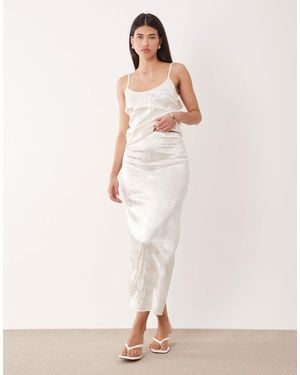 The Frolic Exclusive Satin Floral Jacquard Column Maxi Skirt - Natural