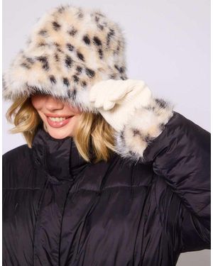 South Beach Bucket Hat And Faux Fur Trim Gloves - Blue