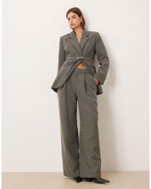Gina Tricot Co-ord Mid Waist Herringbone Pants - Natural