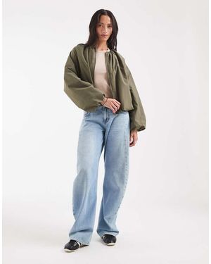 ASOS Cropped Bomberjack Met Bubbelzoom Van Nylon - Blauw