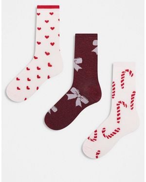 Pieces – 3er-pack glitzernde socken - Pink