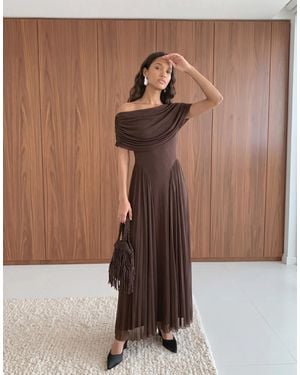 Vero Moda Half Sleeve Cape Detail Maxi Dress - Brown