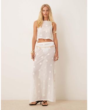 ASOS Co-Ord Floral Embroidered Tie Side Detail Maxi Skirt - Natural