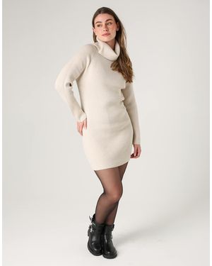 French Connection Cosy Ribbed Cowl Neck Long Sleeve Mini Dress - Natural