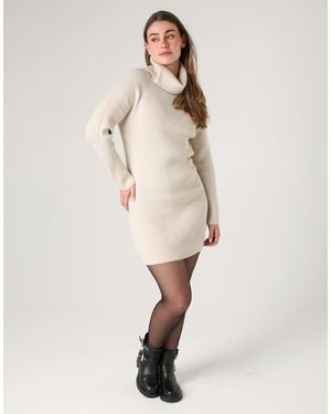 French Connection Cosy Ribbed Cowl Neck Long Sleeve Mini Dress - Natural