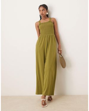 Nobody's Child Shirred Bodice Wide Leg Jumpsuit - Green