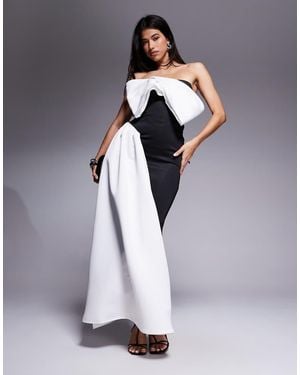 ASOS Premium Scuba Fold Over Bardot Maxi Dress With Contrast Sash Detail - Grey