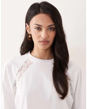 ASOS Oversized T-Shirt Met Kanten Rand En Raglanmouwen - Wit