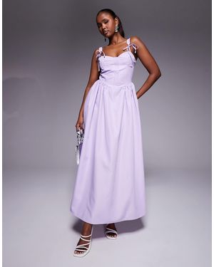 Kaiia Exclusive Poplin Corset Tie Strap Detail Gathered Skirt Maxi Dress - Purple