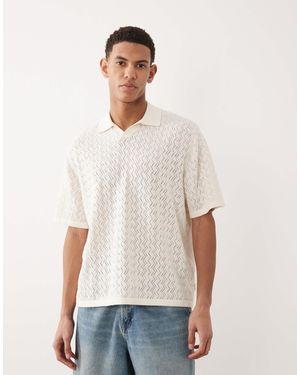 Jack & Jones Split Neck Polo Crochet Knit - White