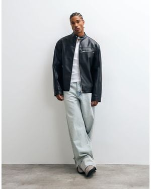 ASOS Leather Look Racer Jacket - White