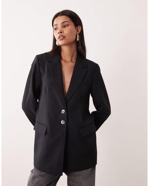 Y.A.S Oversized Tortoise Button Tailored Blazer - Black