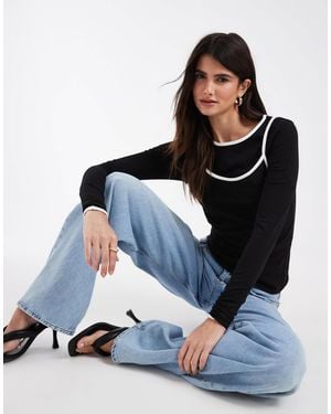Noisy May Double Layer Long Sleeve Top With Contrast - Blue