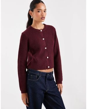 Pieces Gilet en maille douce à manches longues bordeaux - Rouge