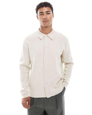 Jack & Jones Premium Knitted Cardigan With Collar - White