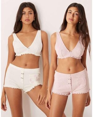 ASOS 2 Pack Waffle Boxer With Pocket Detail And Rosebud Trim - Brown