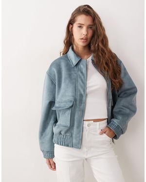 Miss Selfridge Faux Suede Bomber Jacket - Blue