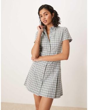 Glamorous Button Down Mini Shirt Dress With Pleats - White