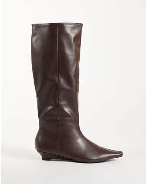 Public Desire Pia Low Wedge Knee Boots - Brown