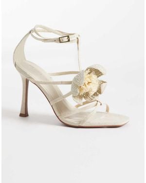 ASOS Natalia Flower Trim Caged T Bar High Heel Sandals - Metallic