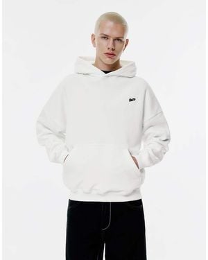 Pull&Bear Stwd Embroidered Logo Hoodie - White