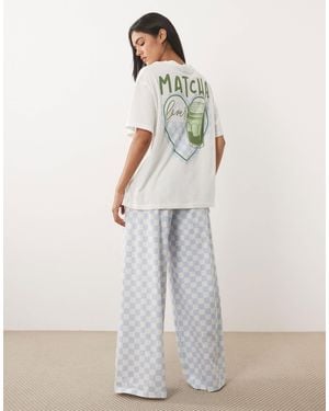 ASOS Oversized Top And Wide Leg Trouser Pajama Set - White