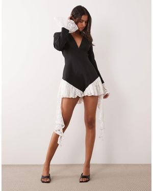 ASOS Plunge Contrast Lace Trim Romper - Red