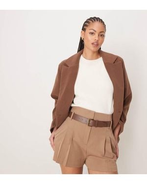 ASOS Tall Tailored High Waist Shorts With Pu Belt - Natural