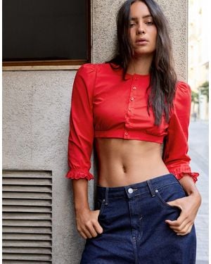 Bershka Langärmliges cropped-hemd - Rot