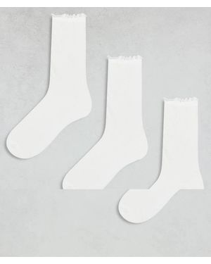 Pieces 3 Pack Pointelle Socks With Ruffle Trim - White