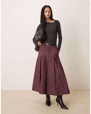 ASOS Denim Pleated Maxi Skirt - Brown