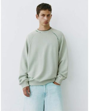 Pull&Bear Washed Effect Raglan Sweatshirt - Green