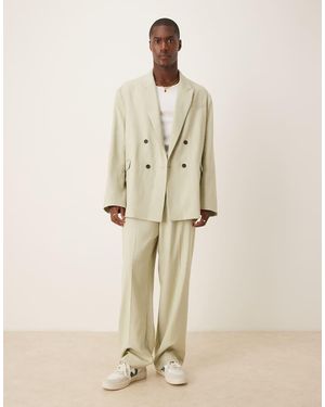 ASOS Linen Look Wide Leg Suit Trousers - Natural