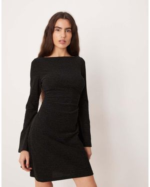 Gina Tricot Long Sleeve Boatneck Glitter Mini Dress - Natural