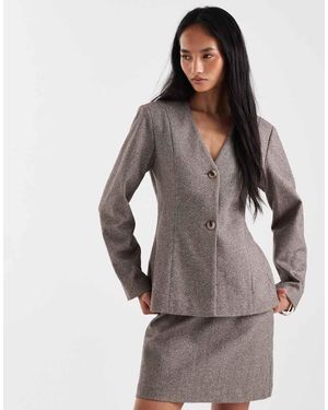 Pieces Cinched Waist Textured Tailored Blazer Co-Ord - Grey