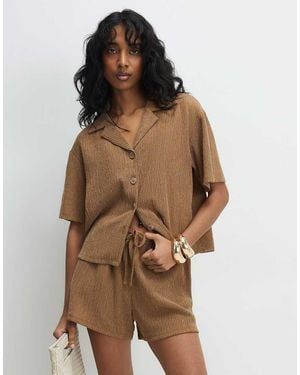River Island Short Sleeve Textured Shirt - Brown