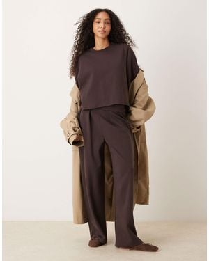 ASOS Co-ord Interlock Wide Leg Trouser - Brown