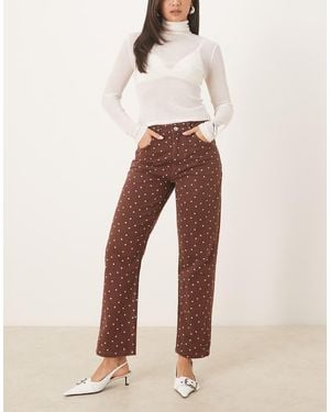 ASOS Vaqueros Capri Marrones De Pernera Slim Con Estampado De Lunares Pequeños De - Neutro