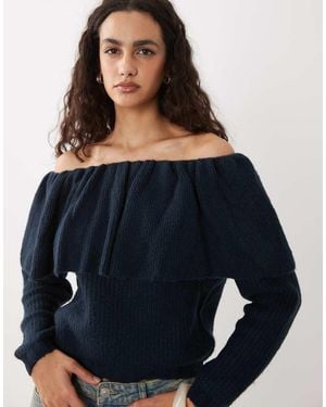 Wednesday's Girl Wednesdays Girl Off Shoulder Ruffle Jumper - Blue