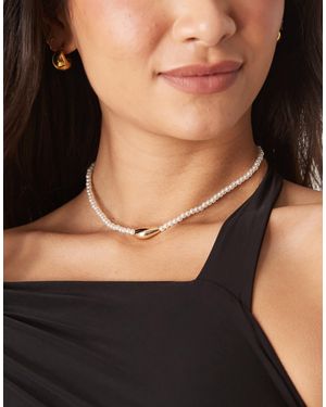 ASOS Necklace With Faux Pearl And Molten Pendant - Black