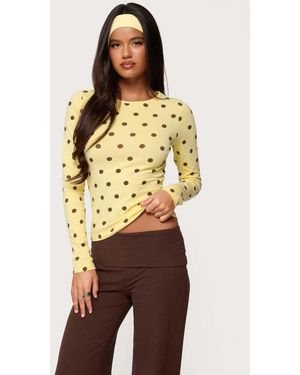 Edikted Maricelle Polka Dot Long Sleeve T Shirt - Yellow