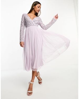 Beauut – bridesmaid – langärmliges, verziertes midikleid - Lila