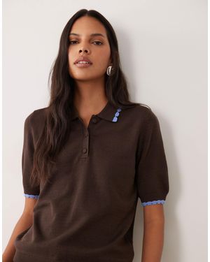 Threadbare Kurzärmliges strick-polooberteil mit kontraststreifen - Braun