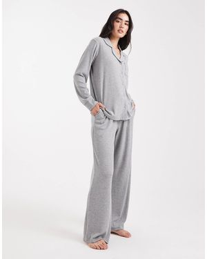 Brave Soul Super Soft Button Down Shirt And Trouser Pyjamas - Grey