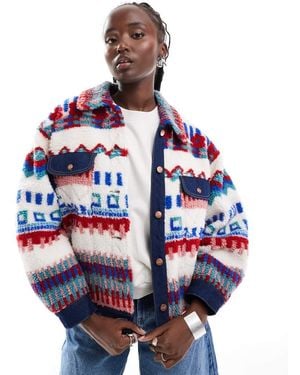 Wrangler Aztec Borg Trucker Jacket - Blue
