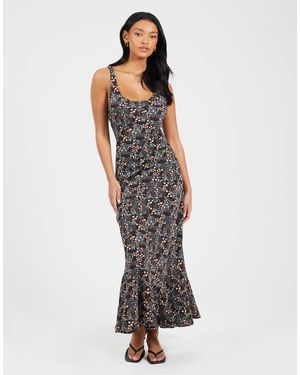 Brave Soul Scoop Neck Strappy Printed Maxi Dress - Black
