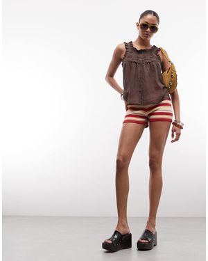 Noisy May Frill Sleeve Button Through Top - Brown